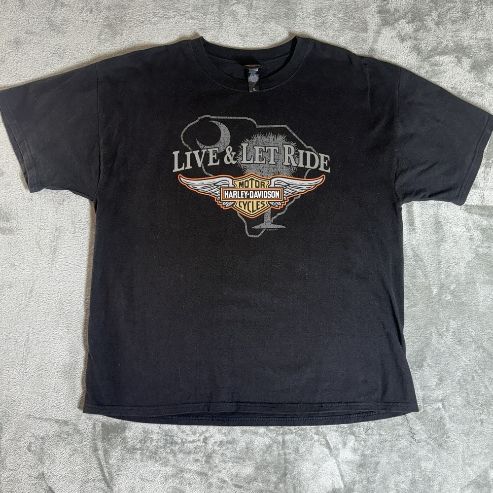 Harley Davidson Live & Let Ride T-Shirt XL Myrtle Beach SC Biker Tee Black